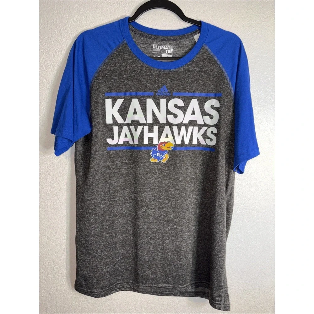 Adidas Mens Blue/Gray Short Sleeve Kansas Jayhawks Ultimate Tee Size Large